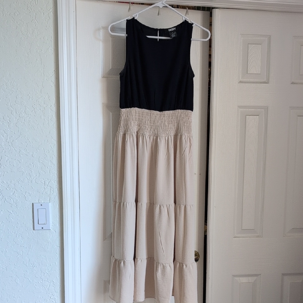 Navy and Cream Sleeveless Maxi Dress